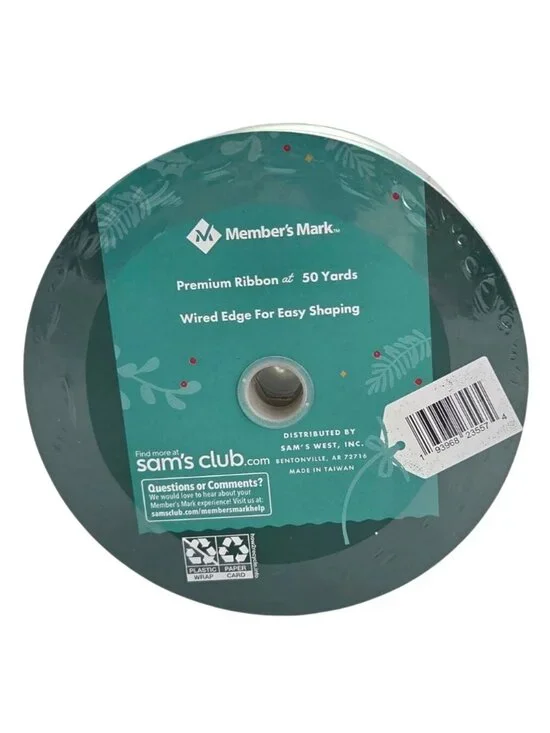 Members Mark Christmas Ribbon 2.5" 50 Yard Wired Edge Burlap Green  Wreath - Picture 5 of 5